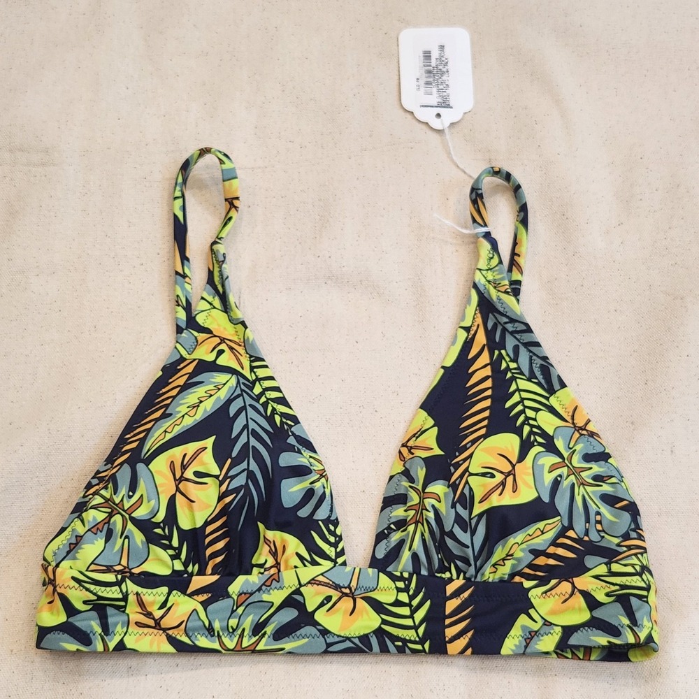 New MeUndies Plunge Bikini Swim Top XS Extra Small Lush Palm Tropical Triangle